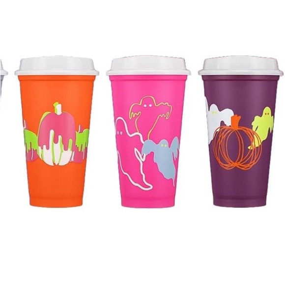 573. Starbucks 2023 Reusable Plastic Hot Cups w/ Lids Glow in the Dark Halloween - Picture 5 of 8
